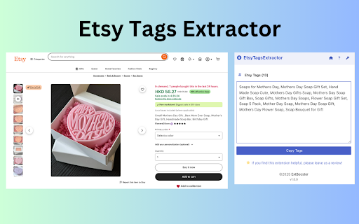 Etags Etsy Tags Extractor  from Chrome web store to be run with OffiDocs Chromium online