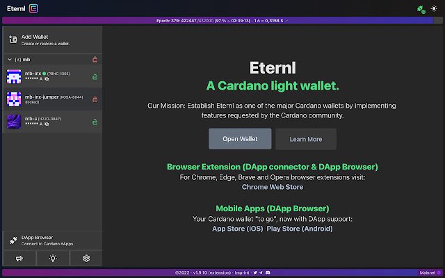Eternl من متجر Chrome الإلكتروني ليتم تشغيله مع OffiDocs Chromium عبر الإنترنت