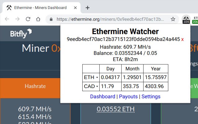 Ang Ethermine Watcher mula sa Chrome web store na tatakbo sa OffiDocs Chromium online