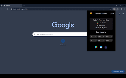 Ethiopian Calendar  from Chrome web store to be run with OffiDocs Chromium online