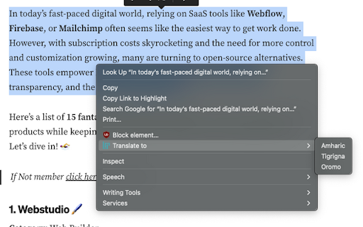 Ethio Translator  from Chrome web store to be run with OffiDocs Chromium online