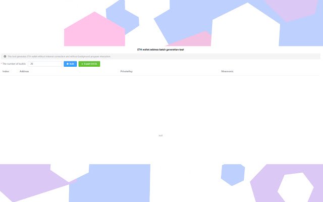 ETH wallet address batch generation  from Chrome web store to be run with OffiDocs Chromium online