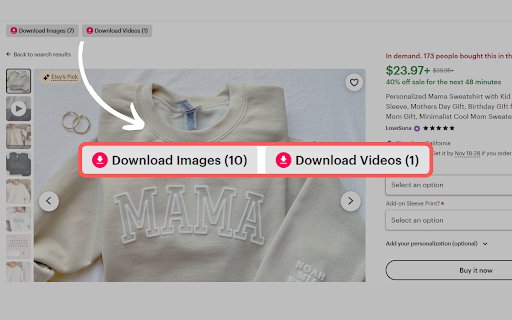 Etsy Downloader Download Videos  Images  from Chrome web store to be run with OffiDocs Chromium online