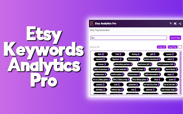 Ang Etsy Keyword Analytics Pro mula sa Chrome web store na tatakbo sa OffiDocs Chromium online