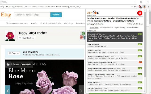 EtsyProbe: perfeccione su SEO de Etsy desde la tienda web de Chrome para que se ejecute con OffiDocs Chromium en línea