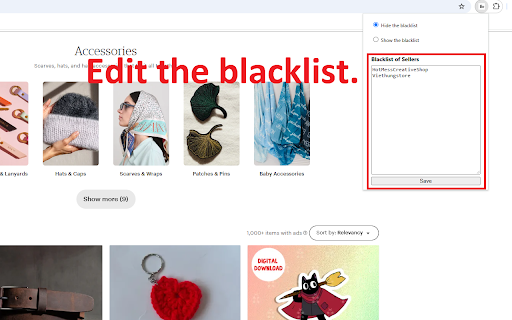 Etsy Seller Blacklist  from Chrome web store to be run with OffiDocs Chromium online