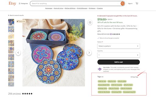 Etsy Tag Scraper  from Chrome web store to be run with OffiDocs Chromium online