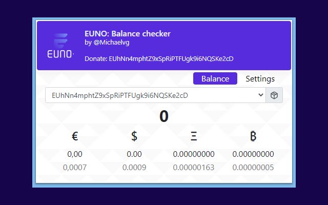 EUNO Balance Checker จาก Chrome เว็บสโตร์เพื่อใช้งานร่วมกับ OffiDocs Chromium ออนไลน์