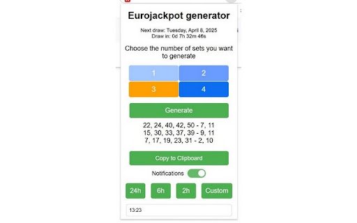 Eurojackpot Generator  from Chrome web store to be run with OffiDocs Chromium online