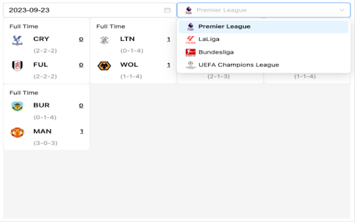 European Football Leagues Score  from Chrome web store to be run with OffiDocs Chromium online