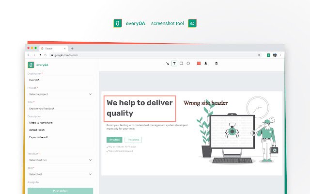 EveryQA Screenshot Tool  from Chrome web store to be run with OffiDocs Chromium online