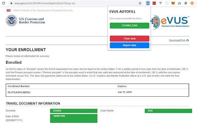 EVUS AUTOFILL  from Chrome web store to be run with OffiDocs Chromium online