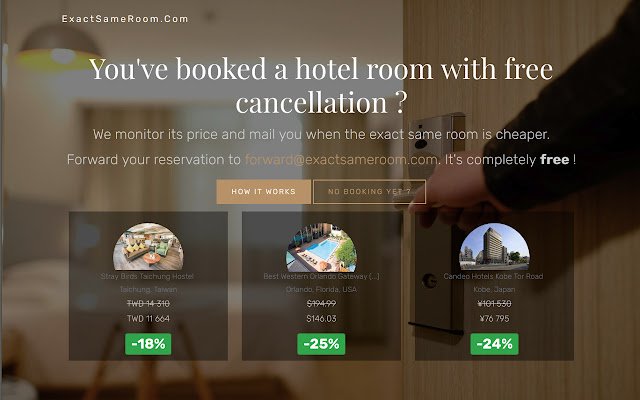 ExactSameRoom.com Cancel and rebook cheaper  from Chrome web store to be run with OffiDocs Chromium online