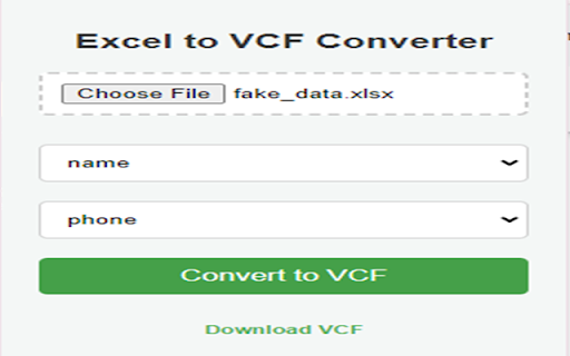Excel to VCF Converter  from Chrome web store to be run with OffiDocs Chromium online