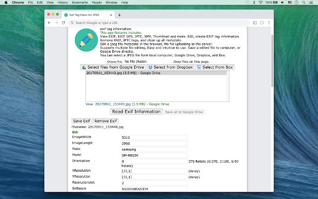 Exif Tag Editor for JPEG  from Chrome web store to be run with OffiDocs Chromium online