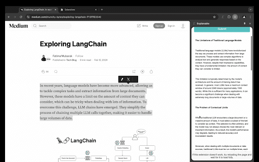 Explainable  from Chrome web store to be run with OffiDocs Chromium online