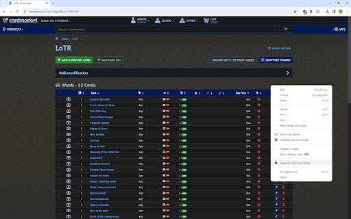 Export Cardmarket Want List to CSV  from Chrome web store to be run with OffiDocs Chromium online