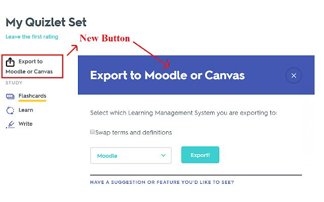 Export Quizlet to Moodle or Canvas  from Chrome web store to be run with OffiDocs Chromium online