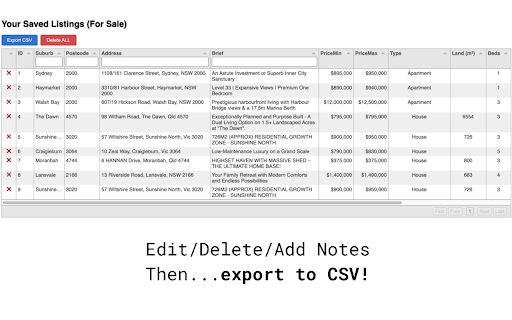 Export realestate.com.au Listings to CSV  from Chrome web store to be run with OffiDocs Chromium online