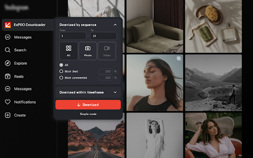 ExPro Downloader for Instagram  from Chrome web store to be run with OffiDocs Chromium online