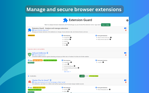 Extension Guard Manage and secure extensions  from Chrome web store to be run with OffiDocs Chromium online