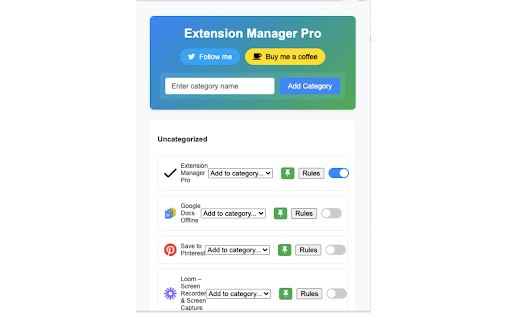 Extension Manager Pro  from Chrome web store to be run with OffiDocs Chromium online