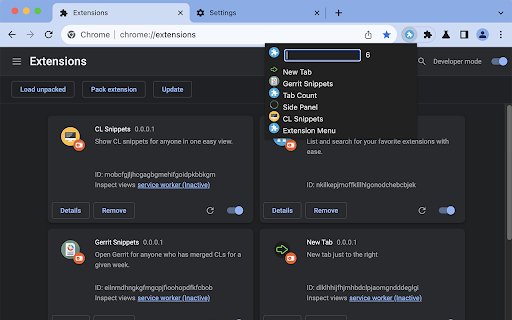Extension Menu  from Chrome web store to be run with OffiDocs Chromium online