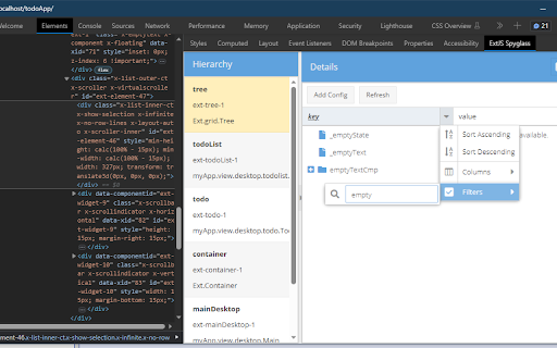 ExtJS Spyglass  from Chrome web store to be run with OffiDocs Chromium online