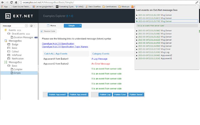 Ext.Net Message Bus Sniffer dari toko web Chrome untuk dijalankan dengan OffiDocs Chromium online