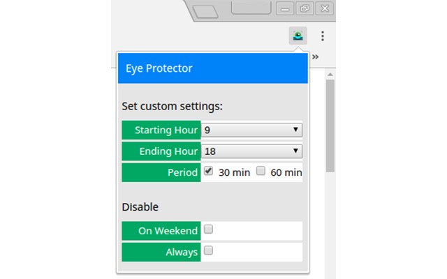 EyeCare aus dem Chrome-Webshop kann mit OffiDocs Chromium online ausgeführt werden
