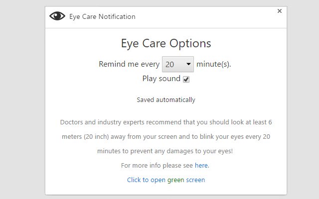 Eye Care Notification  from Chrome web store to be run with OffiDocs Chromium online