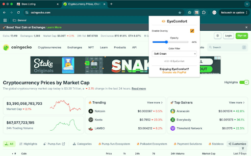 Eye Comfort  from Chrome web store to be run with OffiDocs Chromium online