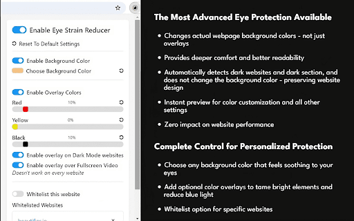 Eye Strain Relief Pro: Smart Background  Overlay Color Control  from Chrome web store to be run with OffiDocs Chromium online