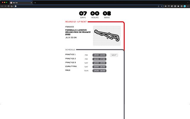 F1 Bagong Tab mula sa Chrome web store na tatakbo sa OffiDocs Chromium online