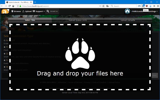 FABUI (Pemberitahu Pemuat Naik FurAffinity) daripada kedai web Chrome untuk dijalankan dengan OffiDocs Chromium dalam talian