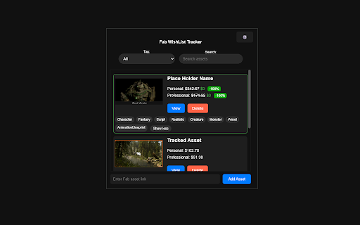 Fab Wishlist Tracker  from Chrome web store to be run with OffiDocs Chromium online