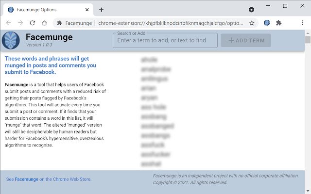 Facemunge  from Chrome web store to be run with OffiDocs Chromium online