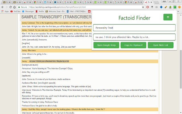 Factoid Finder  from Chrome web store to be run with OffiDocs Chromium online