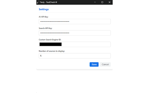 Facty Fact Check AI  from Chrome web store to be run with OffiDocs Chromium online