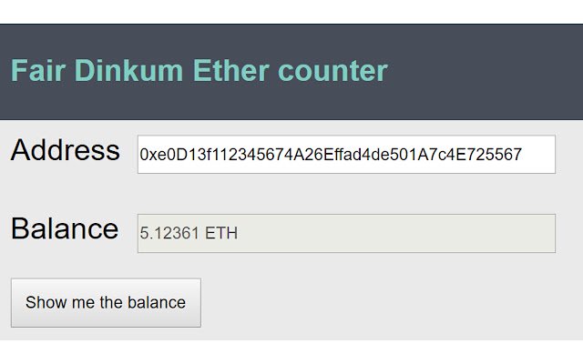 Contador de ether Fair Dinkum da Chrome Web Store para ser executado com OffiDocs Chromium online