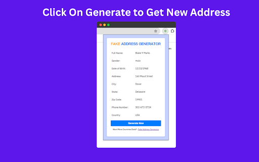 Fake Address Generator  from Chrome web store to be run with OffiDocs Chromium online