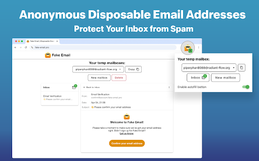 Fake Email Generator  from Chrome web store to be run with OffiDocs Chromium online