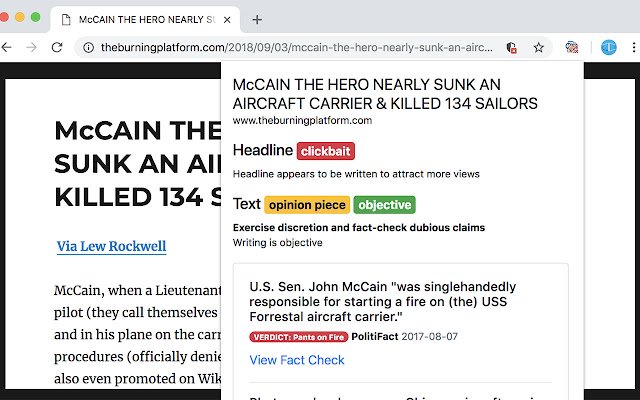 Fake News Chrome Extension  from Chrome web store to be run with OffiDocs Chromium online