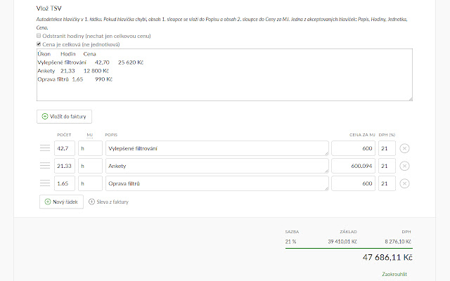 Fakturoid นำเข้า z TSV (Excel) จาก Chrome เว็บสโตร์เพื่อใช้งานกับ OffiDocs Chromium ออนไลน์