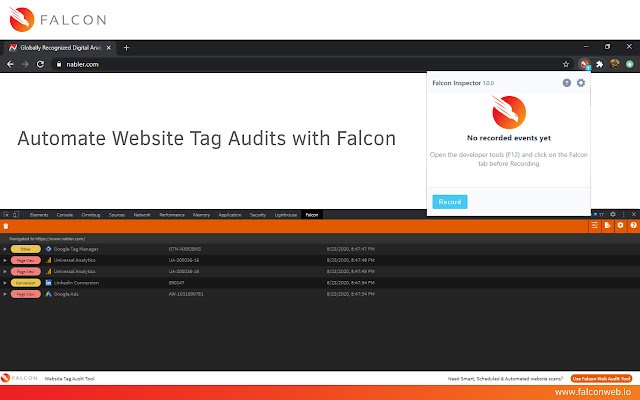 Falcon Inspector de Chrome web store se ejecutará con OffiDocs Chromium en línea