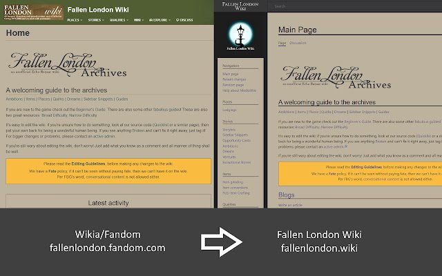 Fallen London Wiki Redirector  from Chrome web store to be run with OffiDocs Chromium online