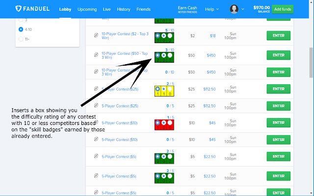 FanDuel Shark Finder untuk RotoGrinders dari toko web Chrome untuk dijalankan dengan Chromium OffiDocs online