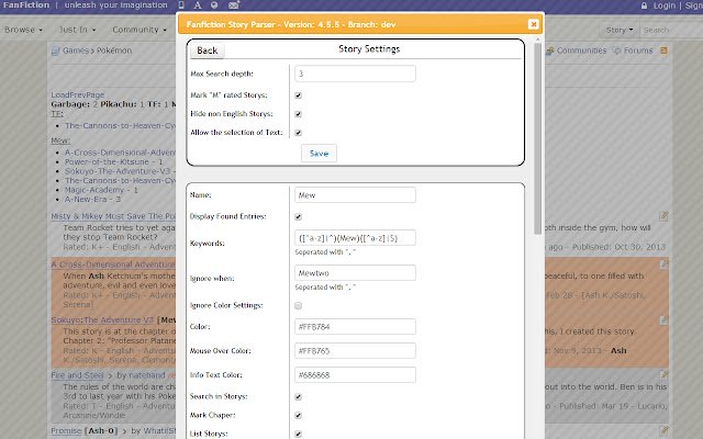 Fanfiction.net Story Parser จาก Chrome เว็บสโตร์ที่จะรันด้วย OffiDocs Chromium ออนไลน์