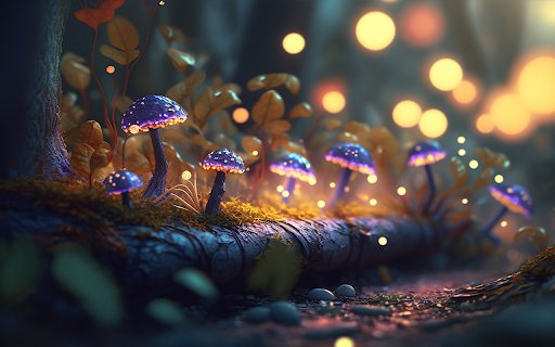 fantastic wonderland forest landscape with mushrooms flowers  from Chrome web store to be run with OffiDocs Chromium online