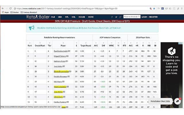 Підсвічування бейсболістів Fantasy Baseball Player із веб-магазину Chrome, який можна запускати за допомогою OffiDocs Chromium онлайн